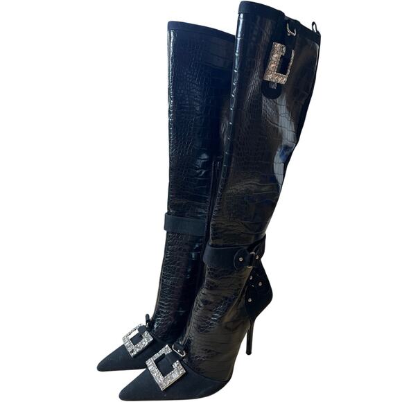 Fashion Nova High Heel Size 10 Women's Bedazzled Buckle Black - Picture 1 of 6